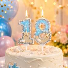 HIBIRTH 1pc Creative Ocean Theme Birthday Number Candle Cake Decoration 0-9 Indoor Cake Candle Starfish Beach Candle Birthday Party Baking Plug-In - View 4