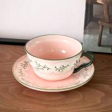 1pc 240ml Vintage Floral Ceramic Coffee Cup & Saucer Set, Elegant Retro Latte Art Mug, Suitable For Home, Office, Cafe And Various Occasions, Perfect For Tea, Espresso And Afternoon Tea - Multicolor - View 8