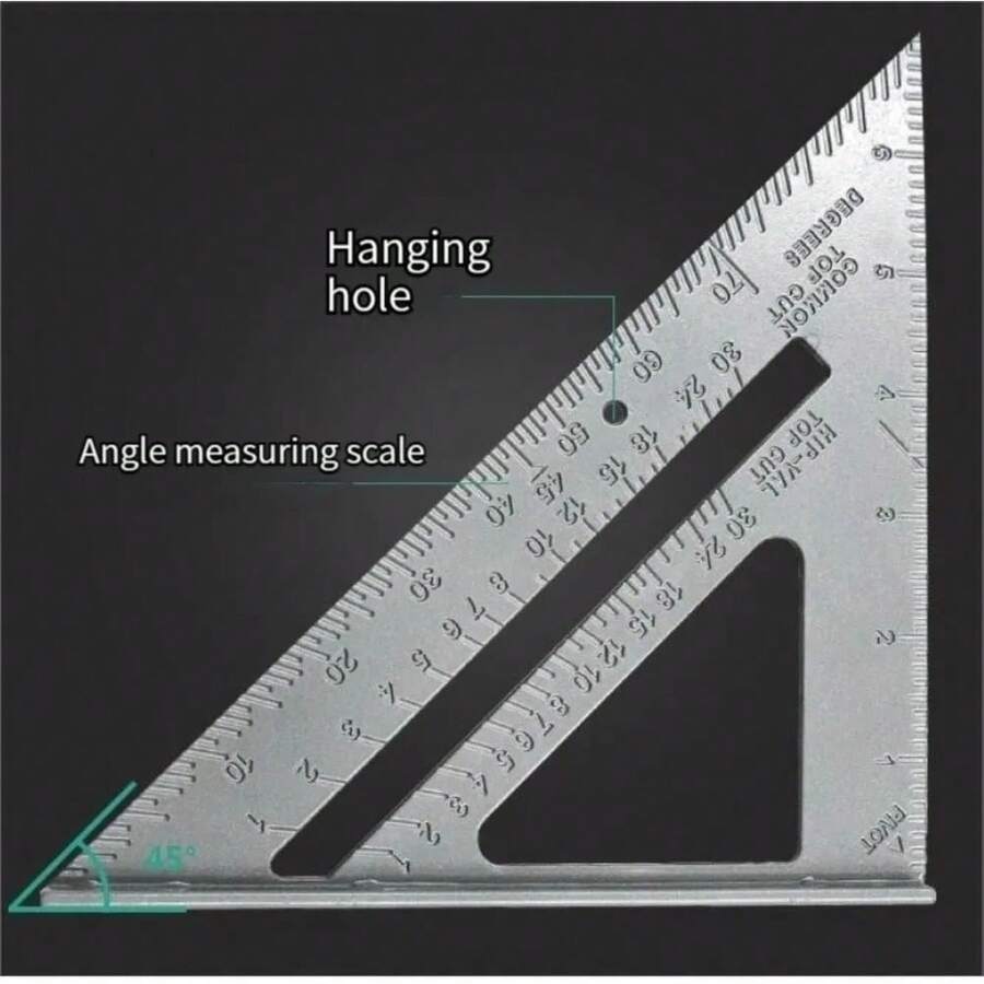Thickened Aluminum Alloy Woodworking Triangle Ruler, Precise Angle Measurement Ruler For Woodworking - Silver - View 1