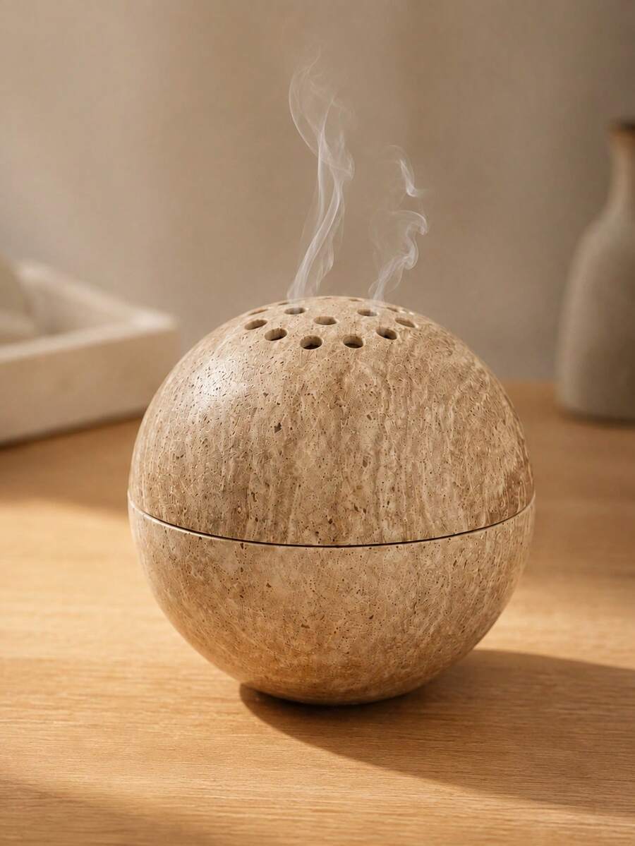 Cave Stone Texture Spherical Incense Burner, Textured Round Incense Holder, Minimalist Desktop Home Decor Ornament - Black Stone Ball - View 1