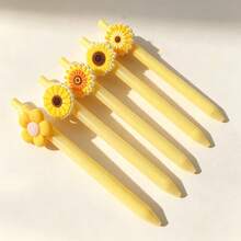 18pcs Sunflower Flower Decor Retractable Ballpoint Pens, Yellow Aesthetic Floral Pattern Writing Pens,Stationery For School Office, Classroom Rewards,Party Favors - Random - View 6