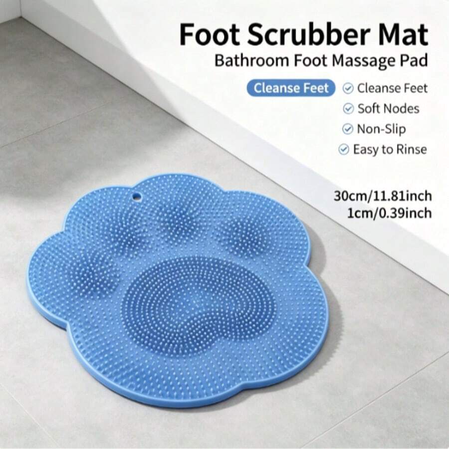 Silicone Bathroom Foot Massage Scrub Pad, Anti-Slip Shower Floor Mat For Foot Exfoliating & Back Washing, Household Bath Cleaning Supplies