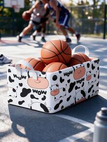 1PC Cow‑Print Fabric Storage Basket With Tall Reinforced Handles, Steel Frame Deep Closet Organizer Bin, Collapsible Storage Box For Clothes Yoga Sports Equipment, Waterproof Heavy‑Duty Storage Container For Bedroom Home Gym Living Room - Multicolor - View 1