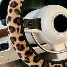 1pc Winter Warm Artificial Mink Fur Faux Long Hair Leopard Print Car Steering Wheel Cover Without Inner Ring, Suitable For 14.5-15 Inch Car Interior Accessories - A - View 6