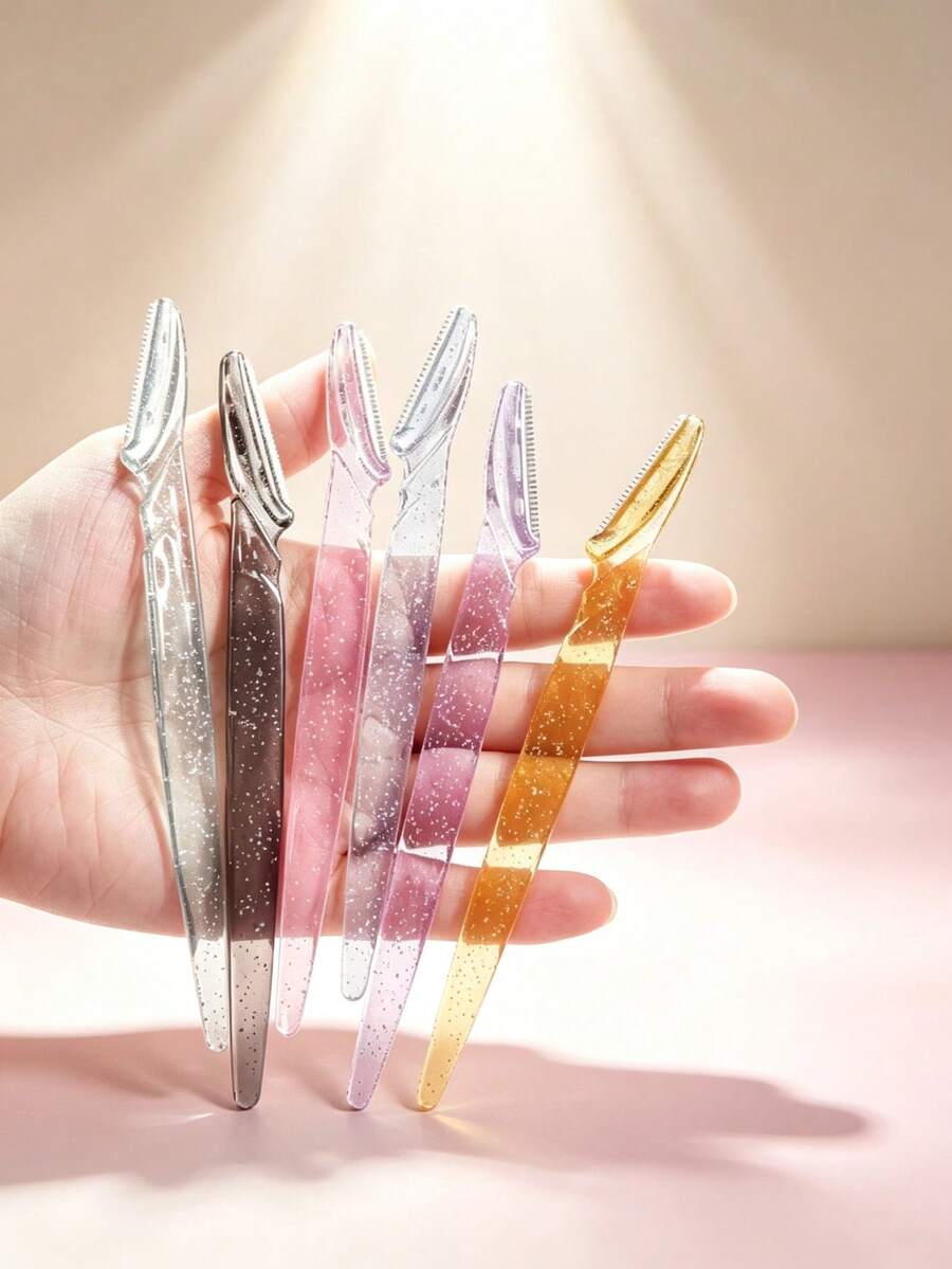 10/5/1pc Crystal Multi-Color Eyebrow Knife Set, Precision Short Blade Facial Hair Trimmer, With Transparent Colored Handle, And Gentle Epidermal Smoothing Tool, Suitable For Eyebrow Shaping, Facial And Body Hair Removal - Multiple Styles - View 1