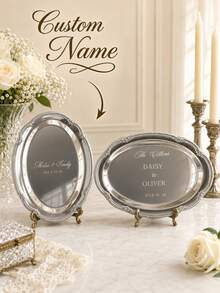 Personalized Stainless Steel Tray, Custom Engraved Serving Plate, Groom And Bride Wedding Gift, Family Name Stainless Steel Tray - Multicolor - View 6