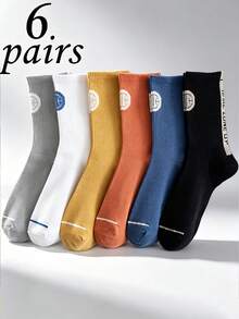 6 Pairs High Waist Sports Casual Personalized Mid-Calf Socks - Multicolor - View 7