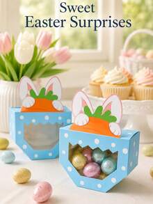 10pcs Reusable Blue Rabbit Candy Gift Boxes With Transparent Window, Cute Polka Dot And Carrot Design, Suitable For Spring Party, Birthday Celebration And Party Favors Easter Snack Packaging - Multicolor - View 4
