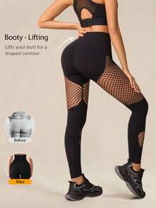 Women's Black High Waist Butt Lifting Yoga Leggings, Diamond Cutout Design, Suitable For Running And Gym, Daily Wear Autumn Outfit, Halloweencostume - Black - View 7