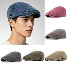1pc Solid Color Newsboy Cap, All-Season Washed Denim Baseball Cap, Vintage Men's Forward Cap - Washed Baseball Cap - View 1