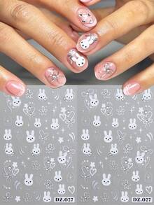 Cute Graffiti Rabbit & Cat 5D Nail Art Stickers Cartoon Animal Flower Heart Cat's Paw Patterns Self-Adhesive Slider Decals, Glossy PET Material,Professional Nail Decorations For Women,Single Use For Animal Theme Stickers - Multicolor - View 4
