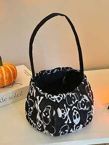 Custom Embroidered Name Halloween Candy Bag, Trick‑Or‑Treat Bucket, Ghost & Pumpkin Print Drawstring Gift Pouch, Halloween Party Favor Basket - Multicolor - View 9