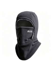 1pc New Autumn/Winter Mountain & Letter Print Fleece Balaclava Hat, Unisex Warm Hooded Cap For Daily Outdoor Cycling Wear - Multicolor - View 10