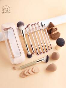 19pcs Makeup Tool Set Including 10 Soft Bristle Makeup Brushes & 1 Storage Bag & 2 Makeup Sponges & 2 Triangle Powder Puffs & 4 Finger Powder Puffs Suitable For Students Daily Use And Short Trips Touch-Up - Multicolor - View 9