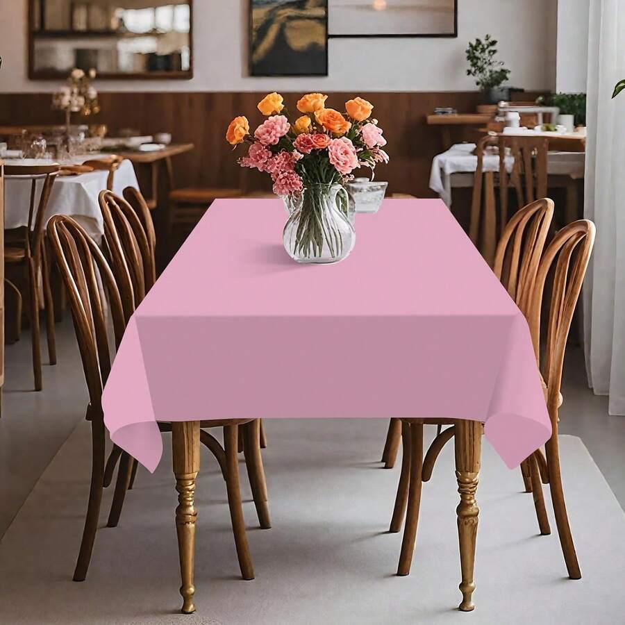 4/8pcs Solid Color Thickened Plastic Tablecloths 137x274cm Rectangular Disposable, Suitable For Birthday Party Wedding Decoration - D-Light Pink - View 1