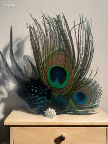 Peacock Feather Floral Hair Clip Bridal Headpiece For Wedding Party Evening Valentine's Day Accessories - A - View 3