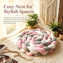 Hand-Woven 3-Strand Braid Seat Cushion, Knotted Pillow, Long Rope Cushion, Plush Home Decor - A - View 1