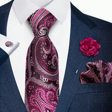 AlanKing Paisley Patterned Men's Tie, Pocket Square, Cufflinks, And Lapel Flower 4-Piece Set, Suitable For Business Work And Parties - Multicolor - View 13
