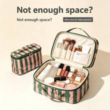 Color Blocking Striped PVC Makeup Bag, Large Capacity Storage, Portable Toiletries And Cosmetics Storage Bag,Suitable For Various Occasions Such As Travel,Business Trips, And All Seasons Makeup Bag Holiday Essential Wash Bag Storage Travel Essentials - Multicolor - View 1