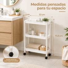Carro de almacenamiento con ruedas de una pieza, estante de almacenamiento móvil para baño, estante de almacenamiento multifuncional, adecuado para espacios de baño estrechos, accesorios de baño. - Blanco - Ver 3