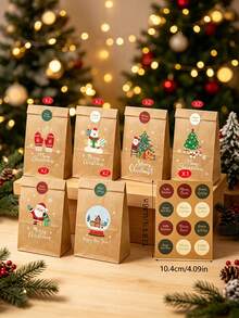 Christmas Gift Bags, Gift Wrapping Bags, Santa Claus Flat Paper Bags, Christmas Eve Gift Wrapping Bags - Multicolor - View 8