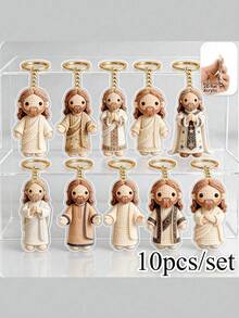 15pcs/Set Keychain, Bag Charm, Souvenir, Car Keychain, Unisex Couple Pendant/Best Gift For Believers, Suitable For Daily Use, Religious Souvenir, Baptism, Wedding, Christmas Home Decor Gift, Holiday Decoration, Gift For Friends (Back Has Protective Film To Prevent Scratches, Peel Off For Clearer View) - Multicolor - View 4