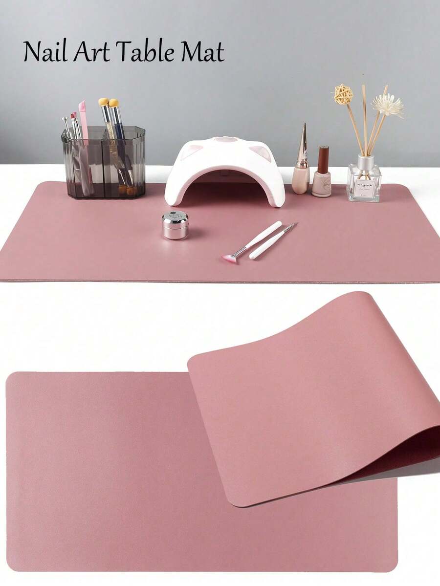 Light Pink Nail Table Mat, Waterproof Soft PU Leather, Studio Desk Mat, Foldable Nail Arm Rest Pad, Nail Table Mat, Suitable For Nail Tech Salon And Home Use. - Dusty Pink - View 1