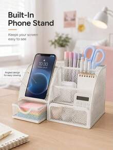 Desk Organizer With Drawer And Pen Holder, Large Capacity Desktop Storage Solution, Suitable For Home And School, Essential Stationery Storage, Applicable For Living Room, Dining Table, Coffee Table, Office Desk Decoration, Housewarming Gift - Multicolor - View 4