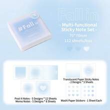 112Sheets Gradient Translucent Sticky Notes Set With Mini Stickers, Cute Aesthetic Vellum Memo Pad For Scrapbooking Journaling School Supplies - Multicolor - View 12