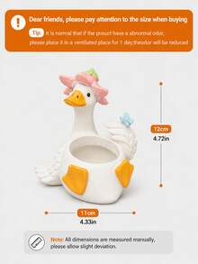 Farmhouse Style Duck Planter, Single White Resin Goose Shaped Flower Pot With Hand-Painted Hat And Bow Details, Playful Succulent Plant Container, Suitable For Kitchen Countertop, Shelf, Patio And Spring Home Decor - Multiple Styles - View 13