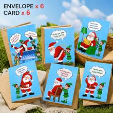 12pcs/Set Christmas Greeting Cards With Envelopes, Cartoon Santa Claus Elf Reindeer, Vibrant Colors Humorous Style, Christmas Cards For Friends And Family NNDB - Sets - View 7