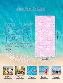 1pc Cartoon Pink Octopus Wave Pattern Children's Beach Towel, Super Soft Microfiber Extra Large Beach Blanket, Super Absorbent Bath Towel, Suitable For Travel, Swimming Pool, Diving, Surfing, Yoga, Camping, Available In Multiple Sizes, Beach Accessories - Multicolor - View 15