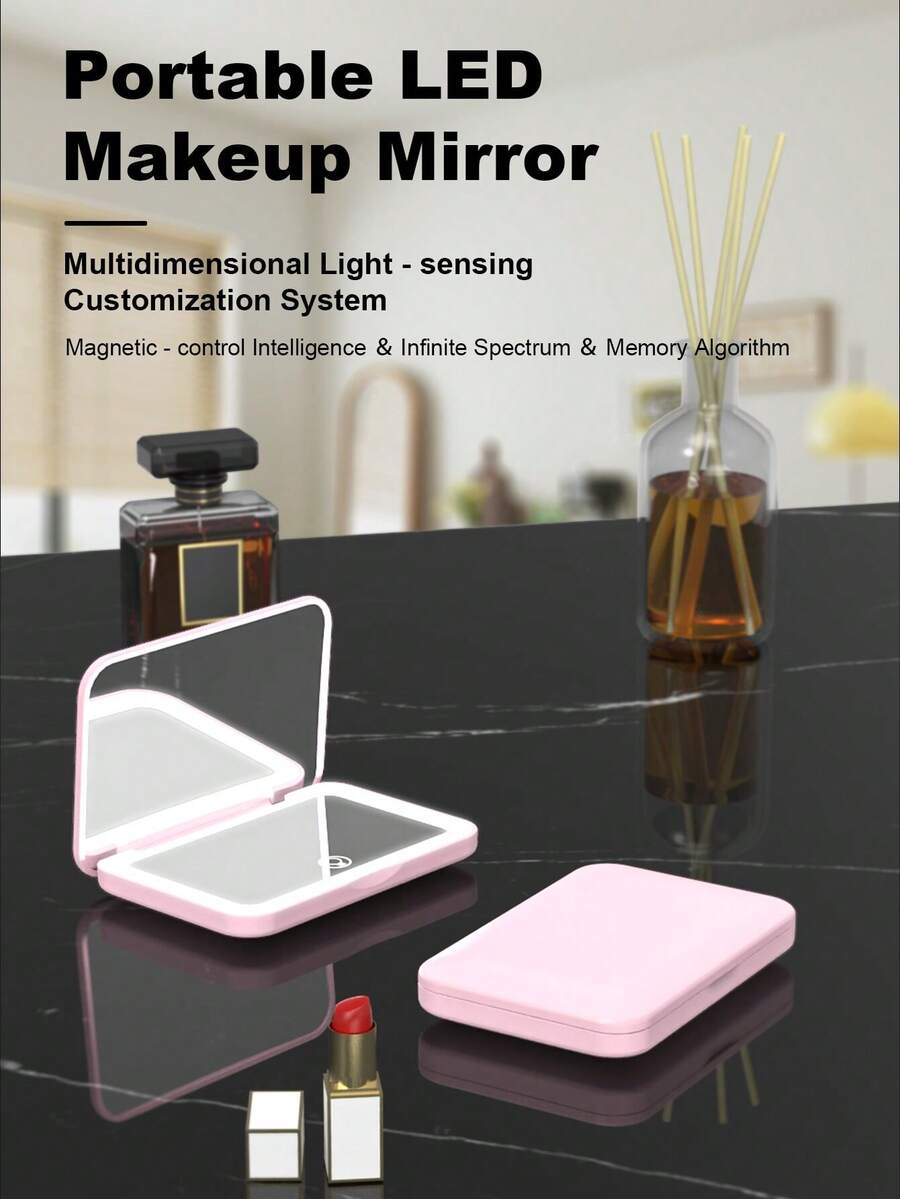 LED Makeup Mirror Portable Folding Design - Multicolor - View 1