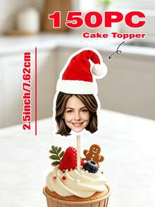 Personalized Photo Cupcake Toppers With Santa Hat, Customized Face Cake Toppers, Fun Christmas Cupcake Decorations, Suitable For Christmas Parties, Cakes, Muffins, Donuts, Home Celebrations And Christmas Gifts - Christmas Edition - View 13