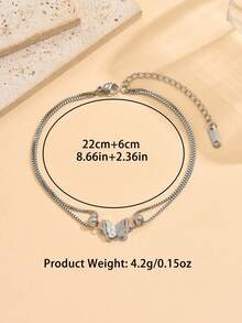 1pc Luxury Niche Butterfly Anklet Mother's Day Warm Gift Double Layer Chain Design Exquisite Small Beads Embellishment Warm Elegant Fashion Versatile Accessory - Anklet - View 10