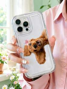 Clear Bubble Phone Case, Cute Cocker Spaniel Puppy With Pink Lily Print, Cartoon Dog Design, Transparent Soft Shockproof Cover, Adorable Gift - Multicolor - View 3