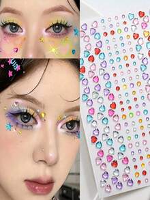 1 buah Stiker Rhinestone Glitter Pelangi 3D Gaya Y2K Bentuk Hati Akrilik Perekat Sendiri, Untuk Dekorasi Riasan dan Pakaian, Rhinestone Wajah Aneka Warna, Cocok untuk Festival Musik, Halloween dan Natal - MultiWarna - View 3