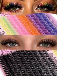 MAANGE Halloween 780pcs Colorful Cat Eye Eyelash Extension Set, 40P/60P/80P Thick Black Dramatic Eyelash Clusters, Multi-Layer Voluminous Single Cluster Eyelash Extensions, Suitable For Daily, Party And Stage, Girls Gift, Large Capacity Eyelash Clusters, Halloween Gift, Party Eyelashes, Women's Gift - D - View 6