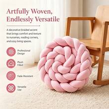 Hand-Woven 3-Strand Braid Seat Cushion, Knotted Pillow, Long Rope Cushion, Plush Home Decor - A - View 2