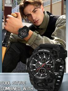 SANDA Men Outdoor Sport Watch, Dual Display Luminous Alarm Multi-Function Big Dial Military Tactical Digital Analog Wristwatch - One Size Fits All - View 3