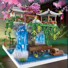 1 Set Peach Blossom Pond Building Blocks, Chinese Traditional Pavilion And Waterfall Scene Micro Building Block Set, High Difficulty Assembly Building Block Set, Adult Assembly Construction Toy, Home Decor Collection Gift, Birthday Gift, Holiday Gift, Halloween Gift, Christmas Gift, Party Gift, Small Gift - Multicolor - View 5