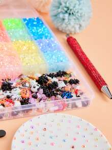 1 Box Halloween Nail Art Set, 24-Grid Rhinestone Set, Includes Resin Flat-Back Nail Rhinestones, Tweezers, Pen, Tray And Spoon, 3D Nail Art Decorations And Tools, Suitable For Nail Art And DIY Crafts - Multicolor - View 7