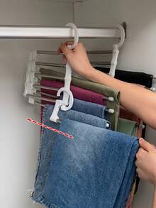 Multi-Layer Pants Rack - Space-Saving Foldable Design, Helps Efficiently Organize Your Closet; Suitable For Jeans, Leggings And Casual Pants Plastic Multi-Layer Pants Rack; Features Non-Marking Anti-Slip Storage Function, Easy To Assemble; Ideal Choice For Holiday Preparation And Seasonal Wardrobe Organization; - Multicolor - View 5