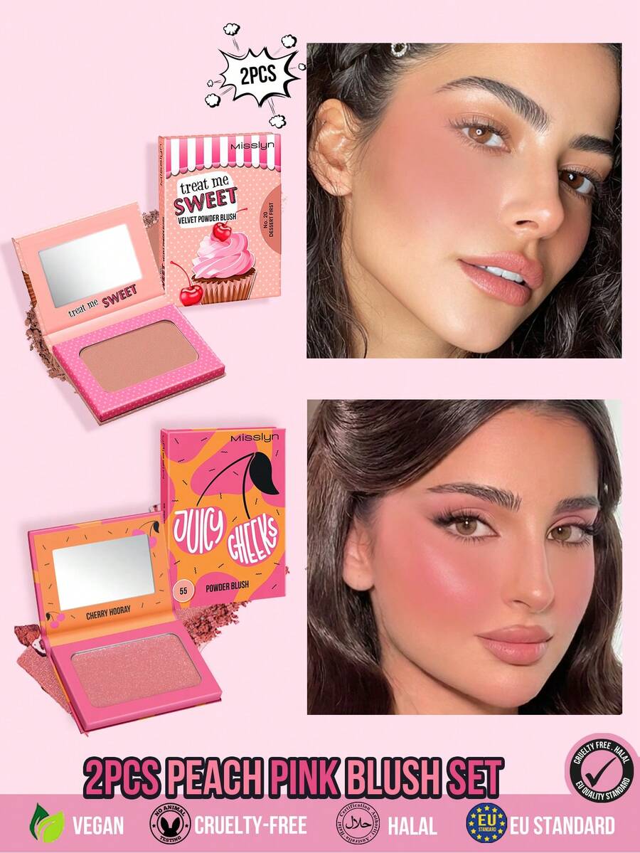 MISSLYN 2Pcs TREAT ME SWEET Velvet Powder Blush & Juicy Cheeks Powder Blush, Silky Blendable Pigment, Natural Velvet Flush, Face Palette Cheek/Contour, Daily/Summer/Party, Y2K/Soft Glam/Beach, Blush Set,Halloween Makeup - #20+#251 - View 1