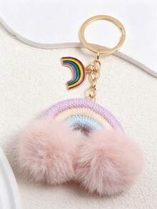Cute Creative Fairy Tale Plush Pom Pom Rainbow Personalized Keychain Exquisite Bag Accessory - Pink - View 2