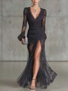 Women Long Dresses - Black - View 11