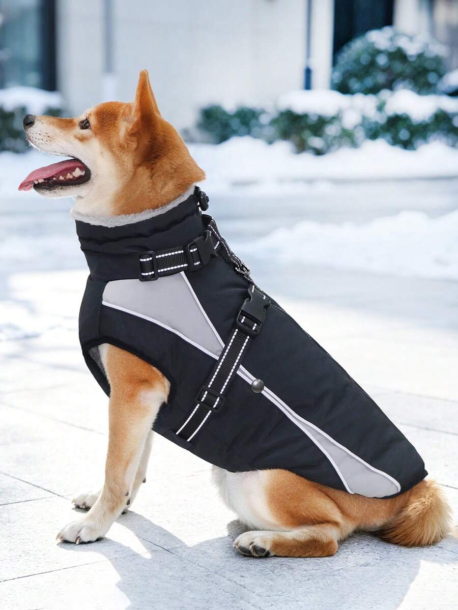 1件裝狗狗冬季外套，內建D型環胸部背帶，夜間高能見度，柔軟內裡保暖狗狗背心，拉鍊開合高領加厚雪地外套，適合小型、中型與大型犬