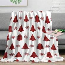 Soft & Comfortable 1pc White Background Red Plaid Christmas Tree Deer Snowflake Snowman Modern Flannel Blanket - Style Polyester Nap Blanket - Digital Print Craftsmanship, Suitable For Sofa, Bed, Travel, Office Home Decor - Multicolor - View 8