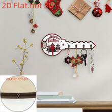 2D Flat Classic Style Christmas Wooden Key Rack With 4 Hooks And Small Screwdriver, Holiday Wall Key Holder Storage For Kitchen, Bathroom, Keys And Accessories, Red - Multicolor - View 4