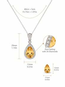 2pcs/Set S925 Sterling Silver Pear-Shaped Cut Yellow Crystal Women's Jewelry Set, Water Drop Pendant Necklace And Dangle Earrings, Suitable For Wedding Party, Best Gift For Her - Yellow - View 8
